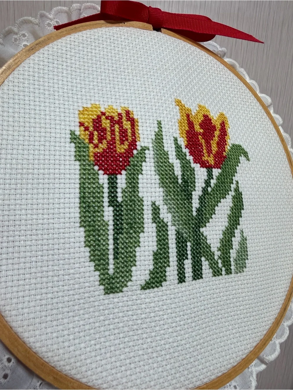 Handmade Tulip Cross Stitch Hoop Art 10